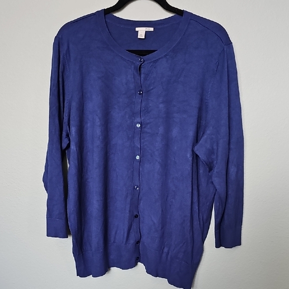 Halogen Plus Size Classic 1X Twee Blue Button-Up Cardigan Sweater - Picture 1 of 6